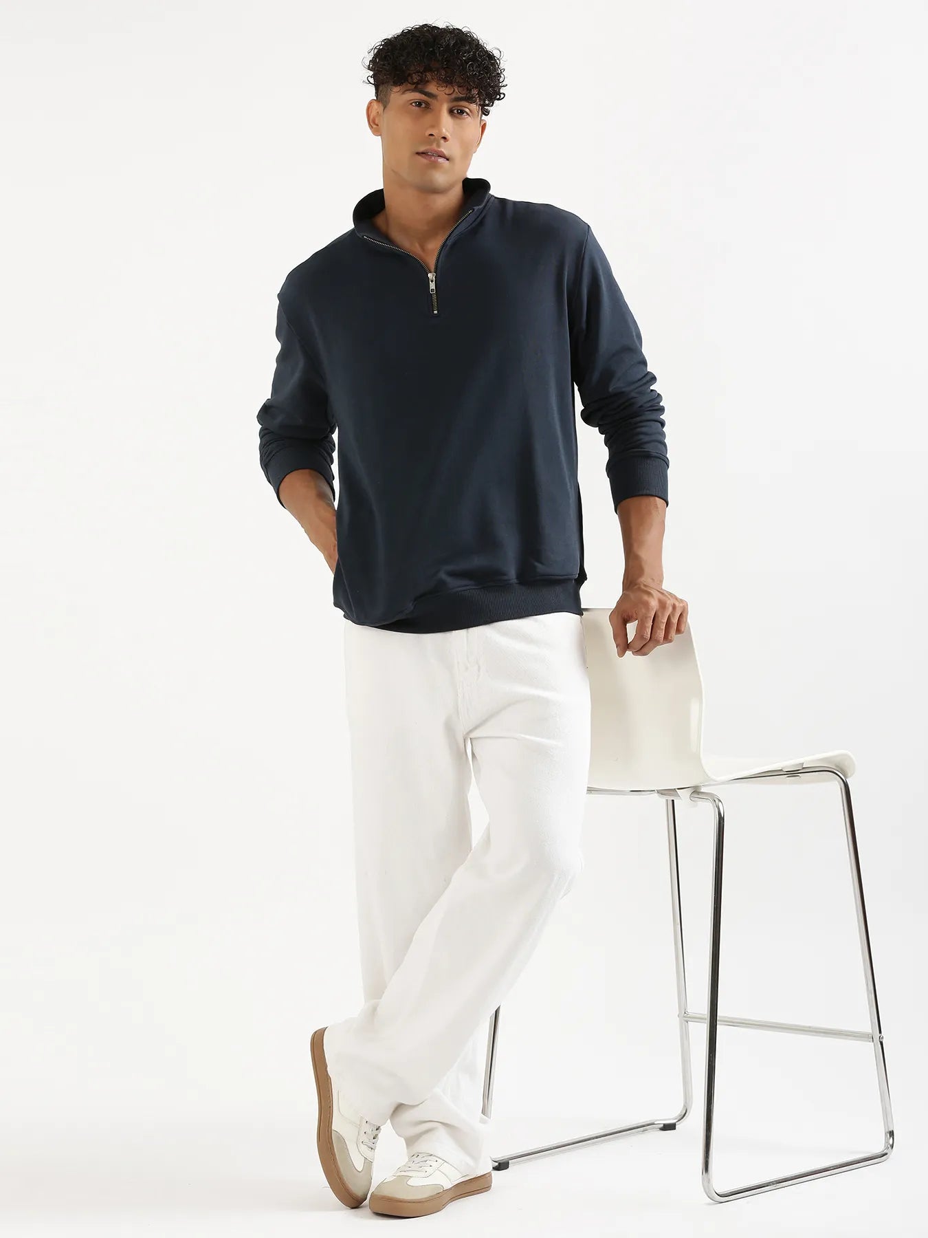 Unisex Navy Blue Zip Neck Sweatshirt