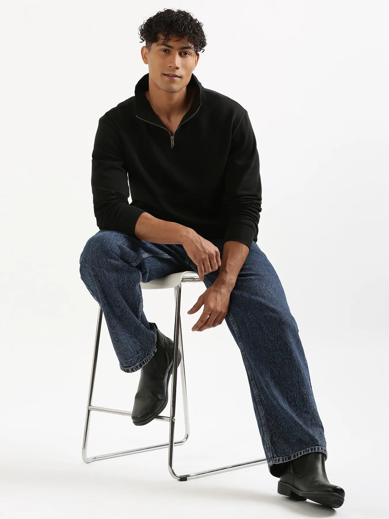 Unisex Black Zip Neck Sweatshirt