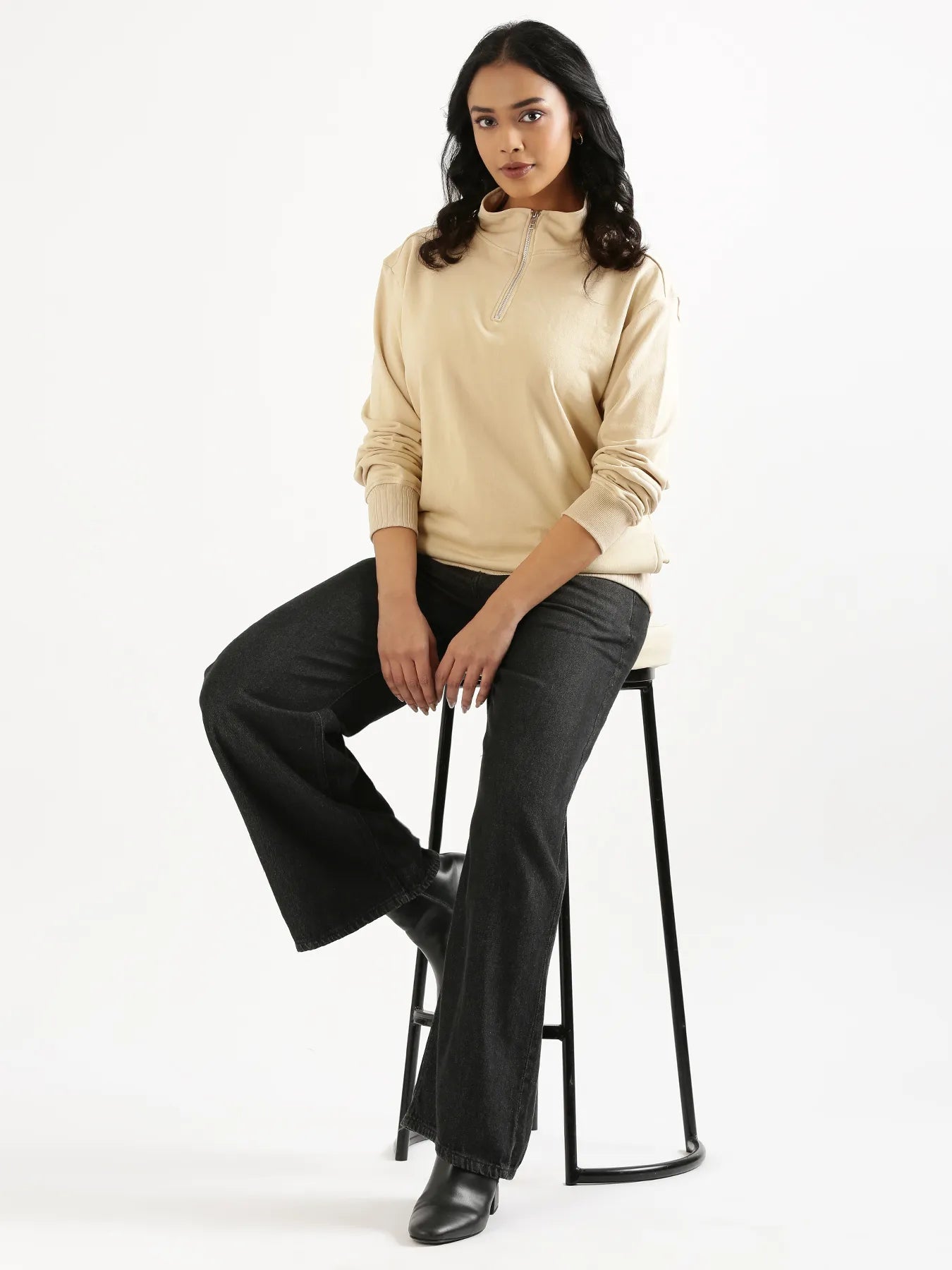 Unisex Beige Zip Neck Sweatshirt