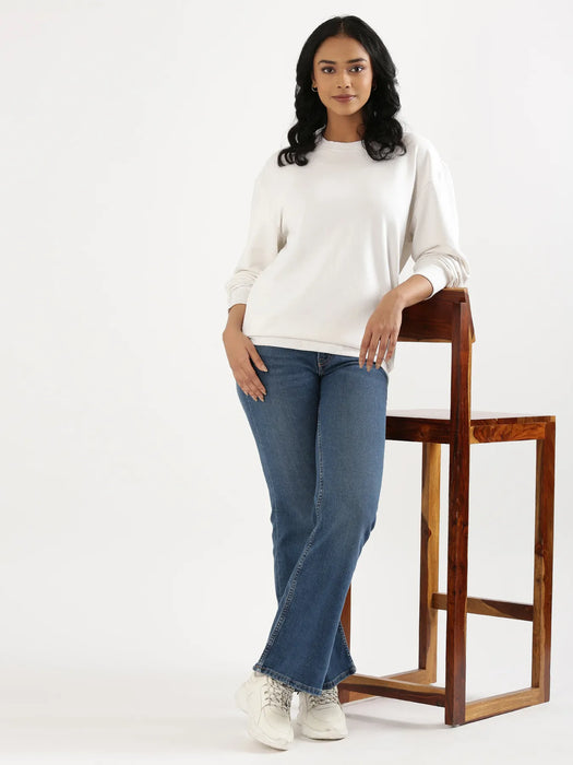Unisex White Round Neck Sweatshirt