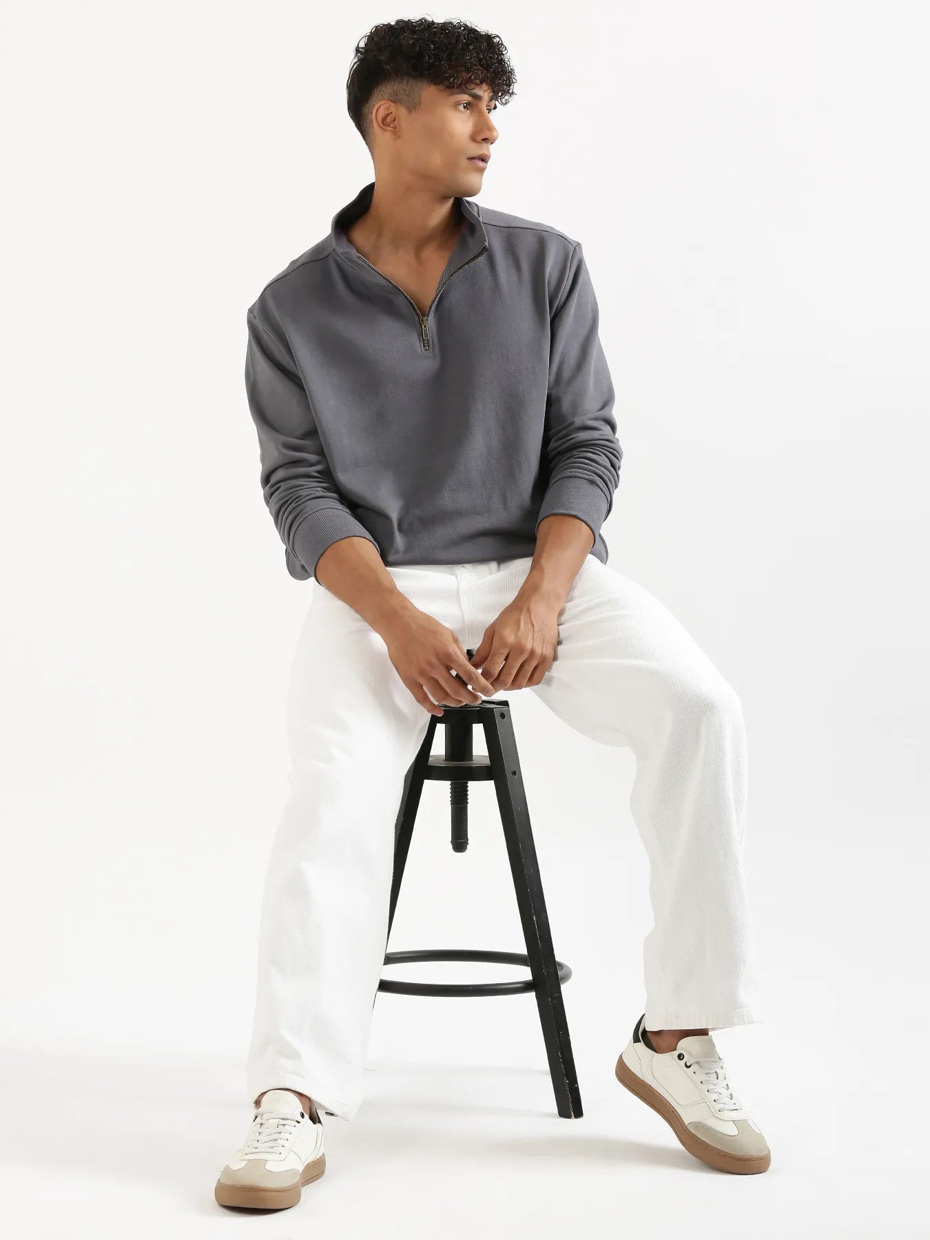 Unisex Grey Zip Neck Sweatshirt