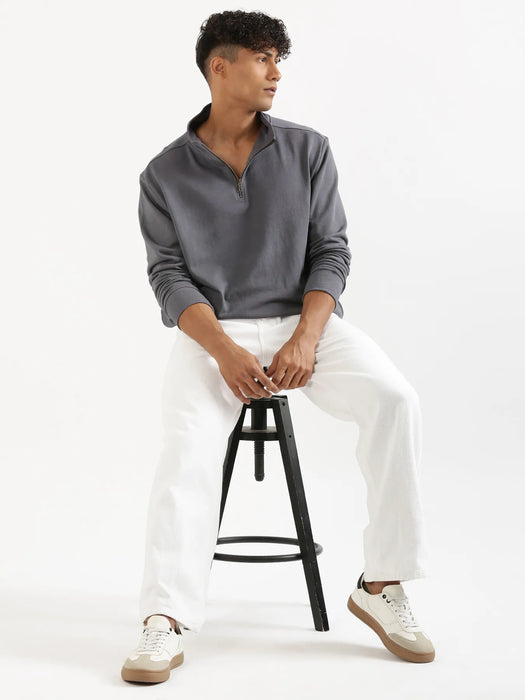 Unisex Grey Zip Neck Sweatshirt