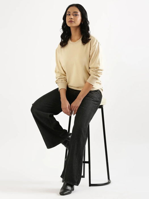 Unisex Beige Round Neck Sweatshirt