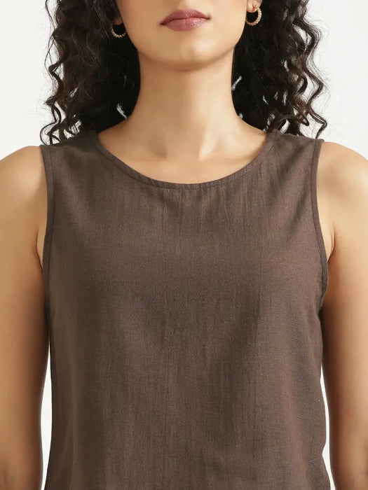 Women Dark Brown Flowy Linen Short Set