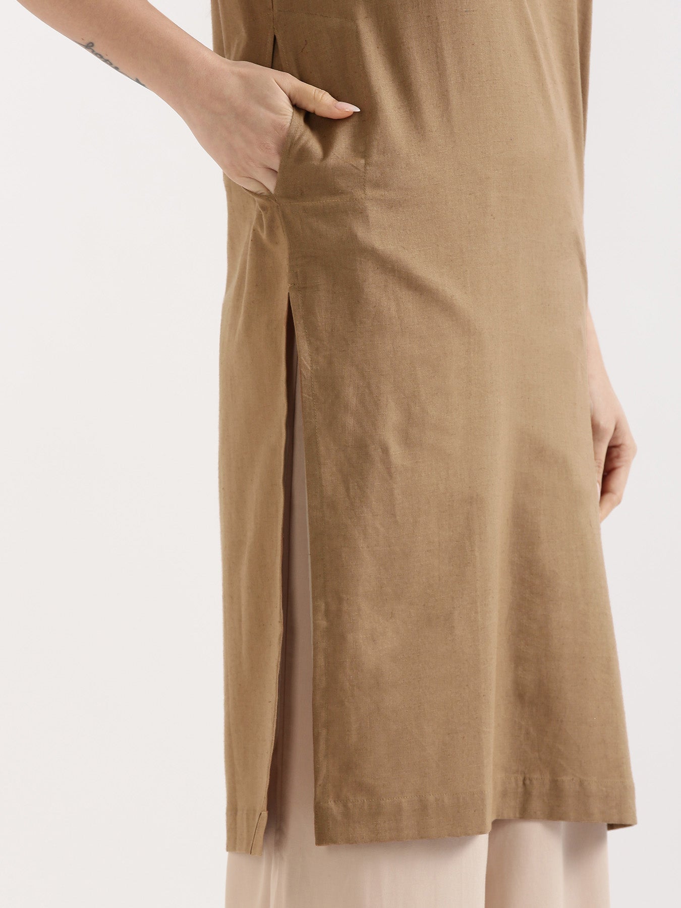 Coffee Brown Airy Linen Long Kurta