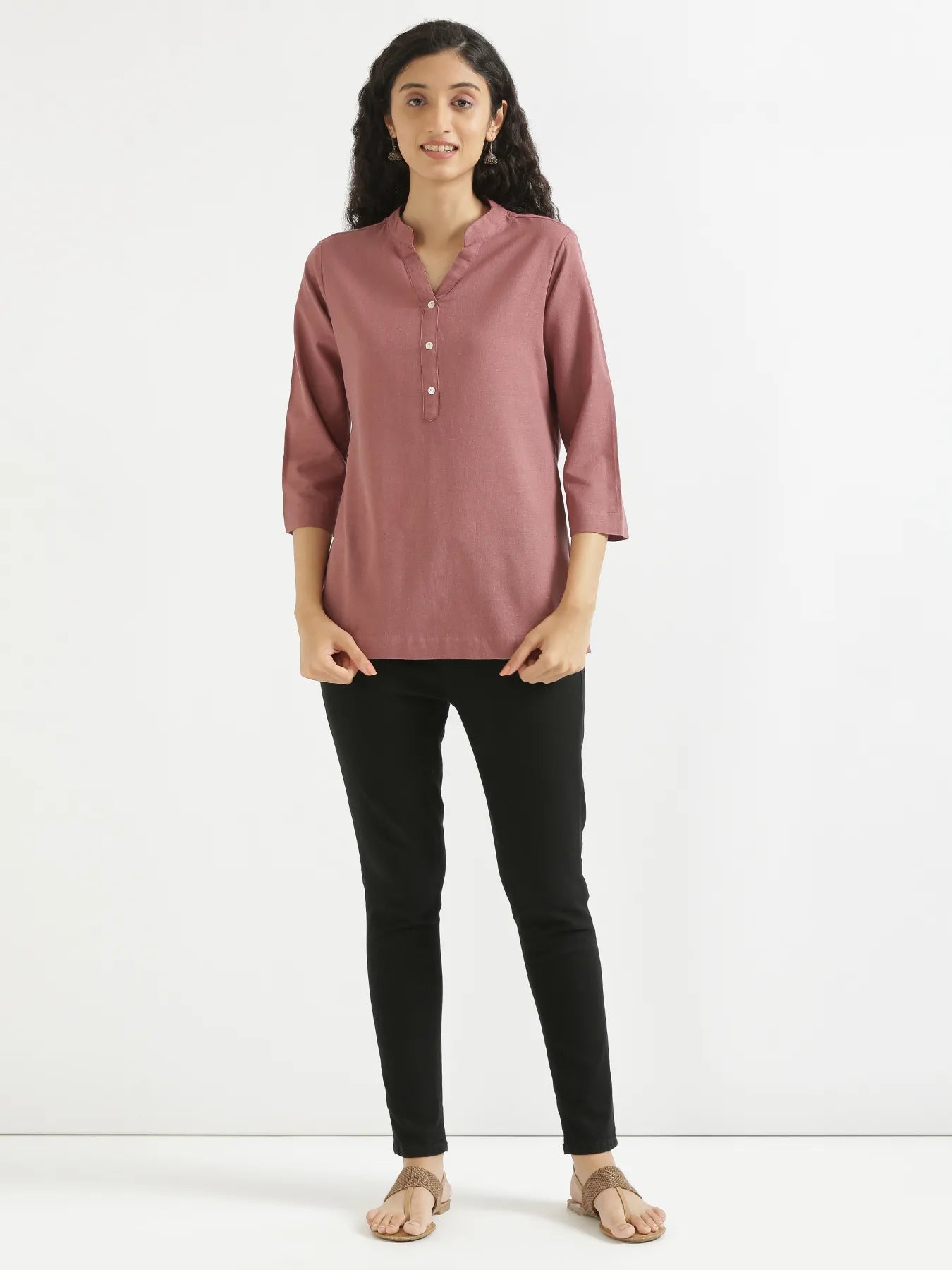 Women Rose Taupe Airy Linen Short Kurta