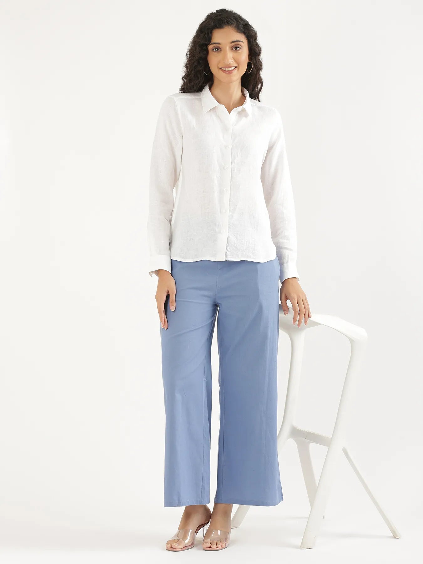 Women White Pure Linen Shirt
