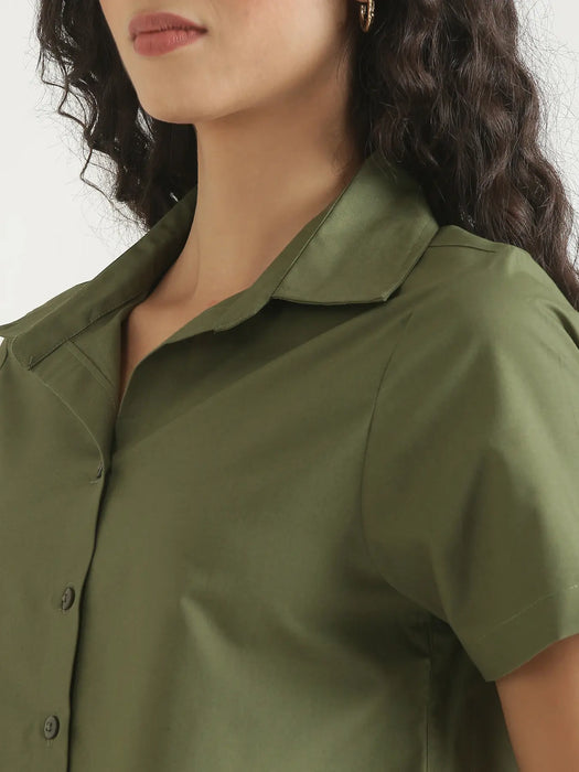 Women Forest Green Better Cotton Crop Shirt