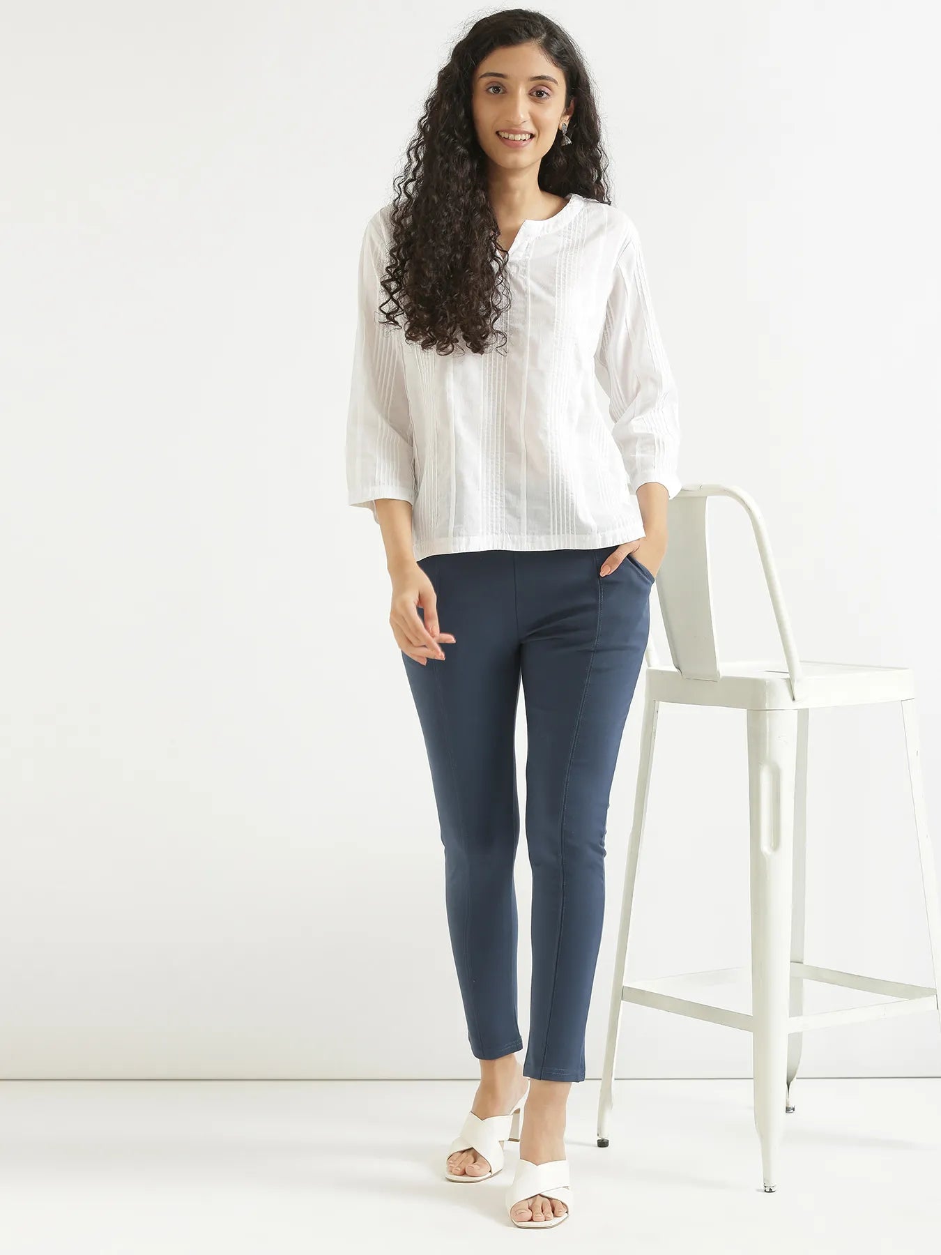 Women Royal Blue 4-Way Stretchable Pants