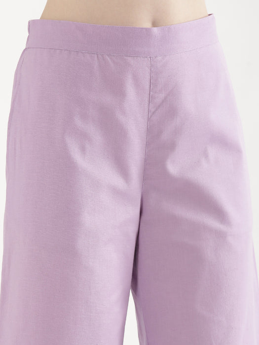 Women Lilac Airy Linen Wide Leg Pant