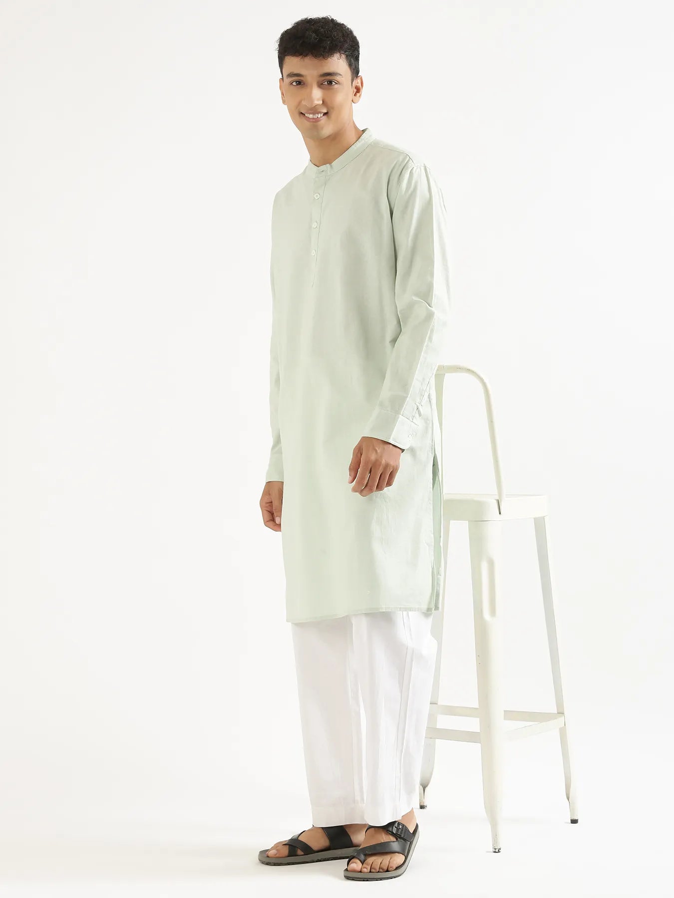 Men Mint Green Airy Linen Long Kurta