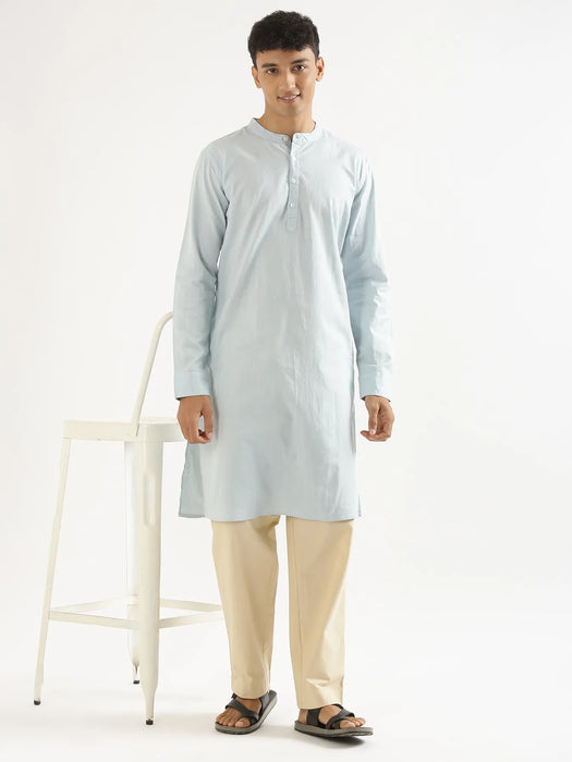 Men Sky Blue Airy Linen Long Kurta