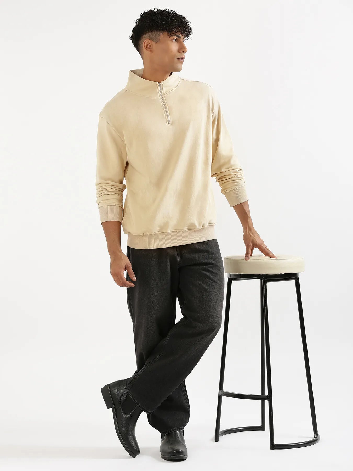 Unisex Beige Zip Neck Sweatshirt