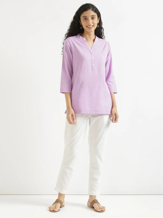 Women Lilac Airy Linen Short Kurta