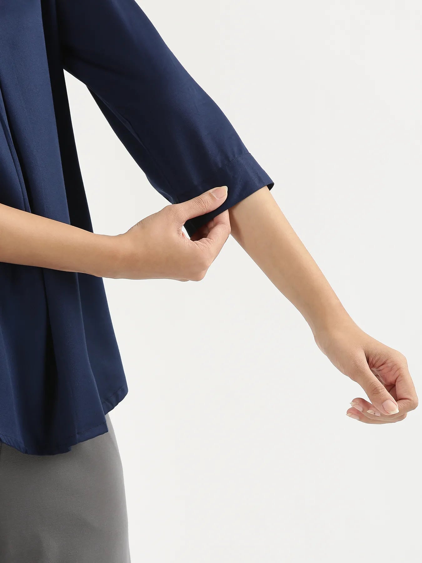 Women Navy Blue Viscose Pleated Top