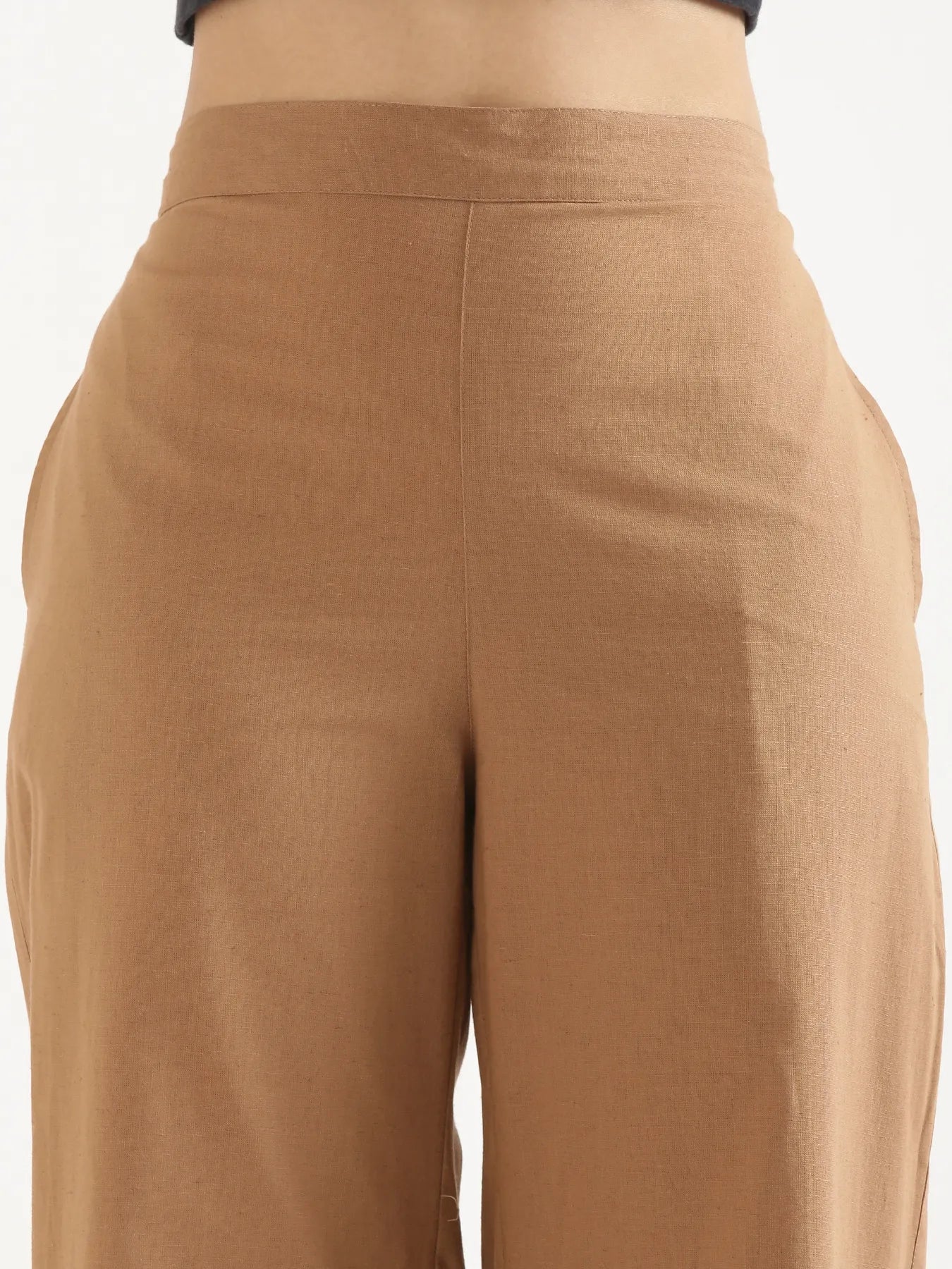Women Coffee Brown Airy Linen Wide Leg Pant