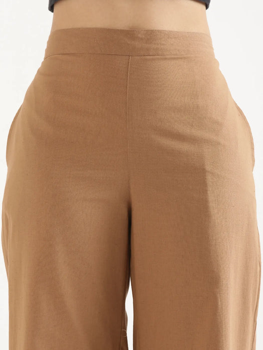 Women Coffee Brown Airy Linen Wide Leg Pant