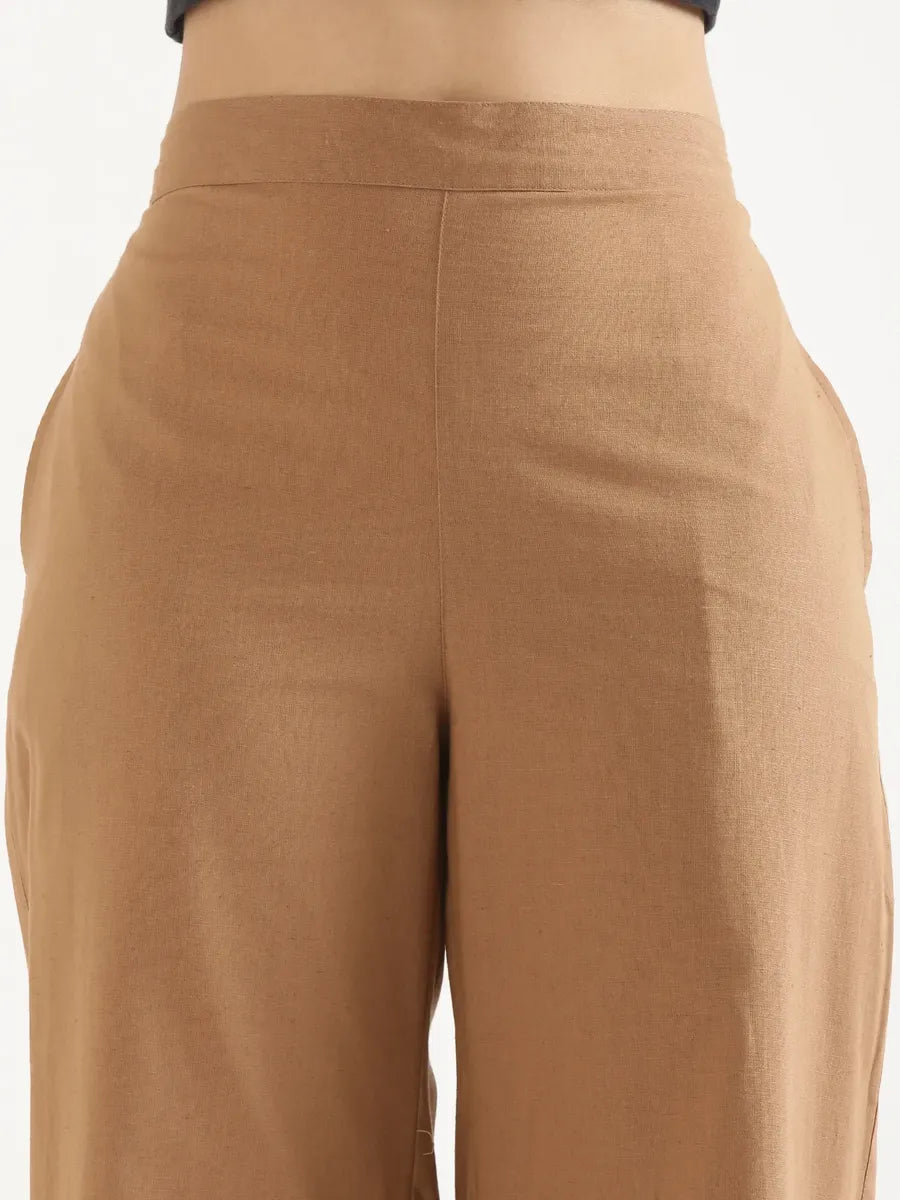 Women Coffee Brown Airy Linen Wide Leg Pant