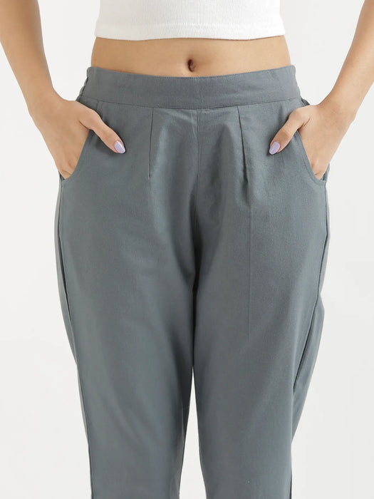 Women Cement Grey Cotton Pant