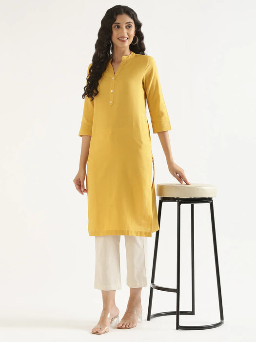 Women Yellow Airy Linen Long Kurta