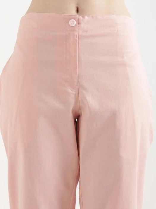 Women Salmon Pink Airy Linen Straight Pants