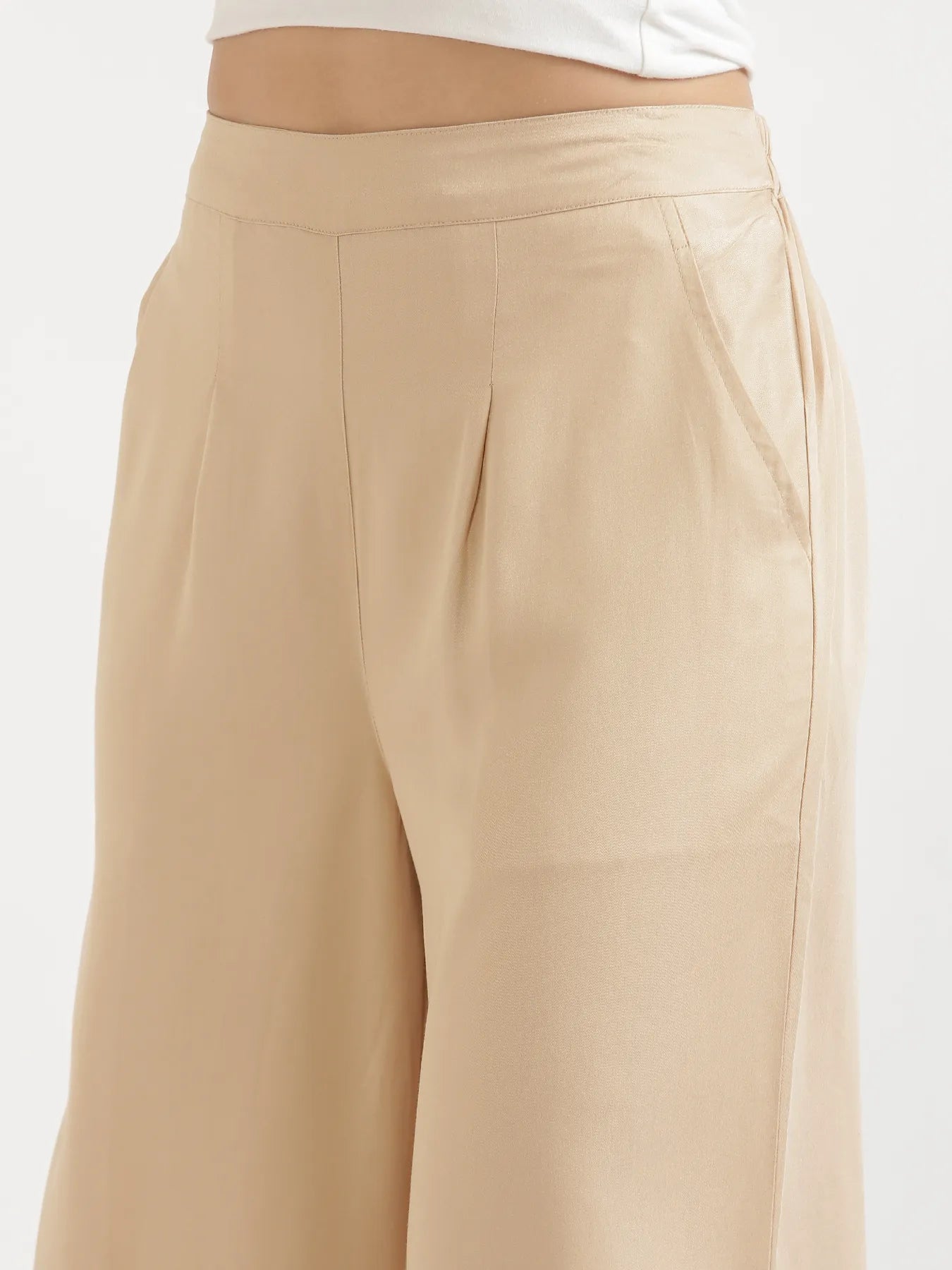 Women Beige Viscose Palazzo Pant