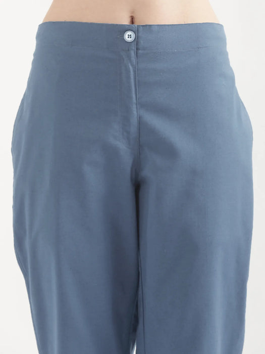 Women English Blue Airy Linen Straight Pants