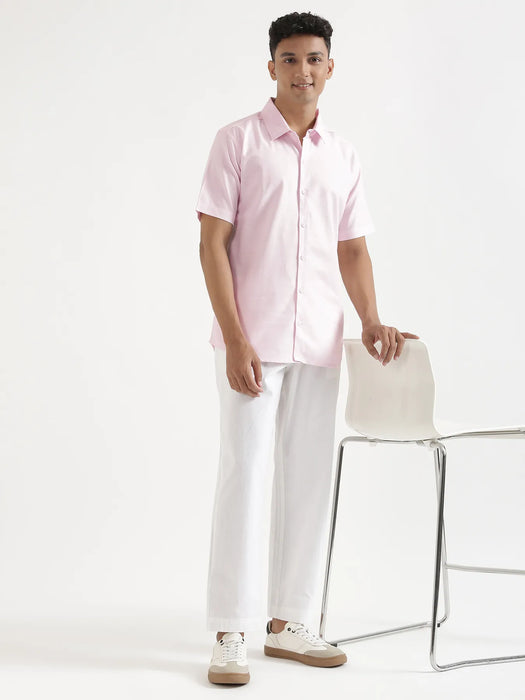 Men Blush Pink Linen Blend Short Sleeve Shirt