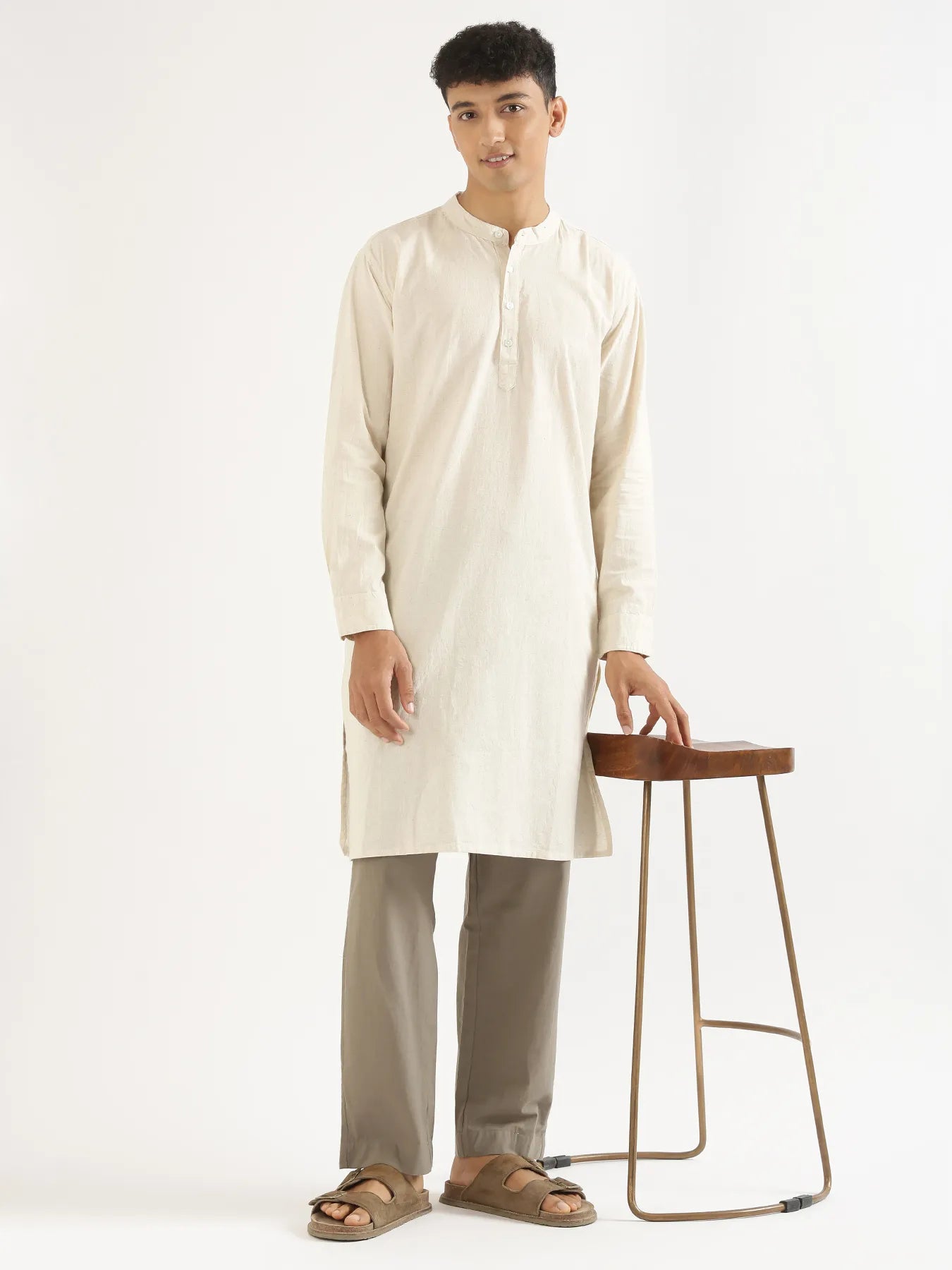 Men Ecru Airy Linen Long Kurta