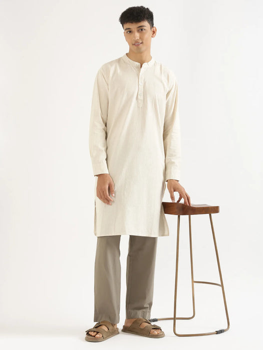 Men Ecru Airy Linen Long Kurta