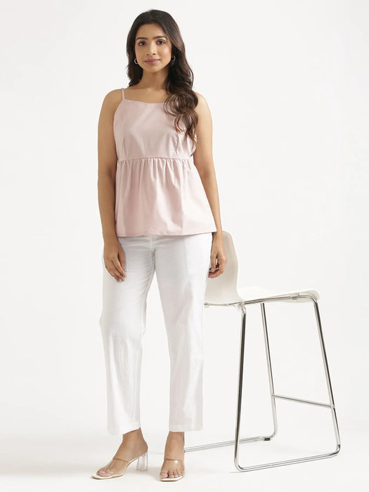Women Mauve Pink Better Cotton Peplum Top
