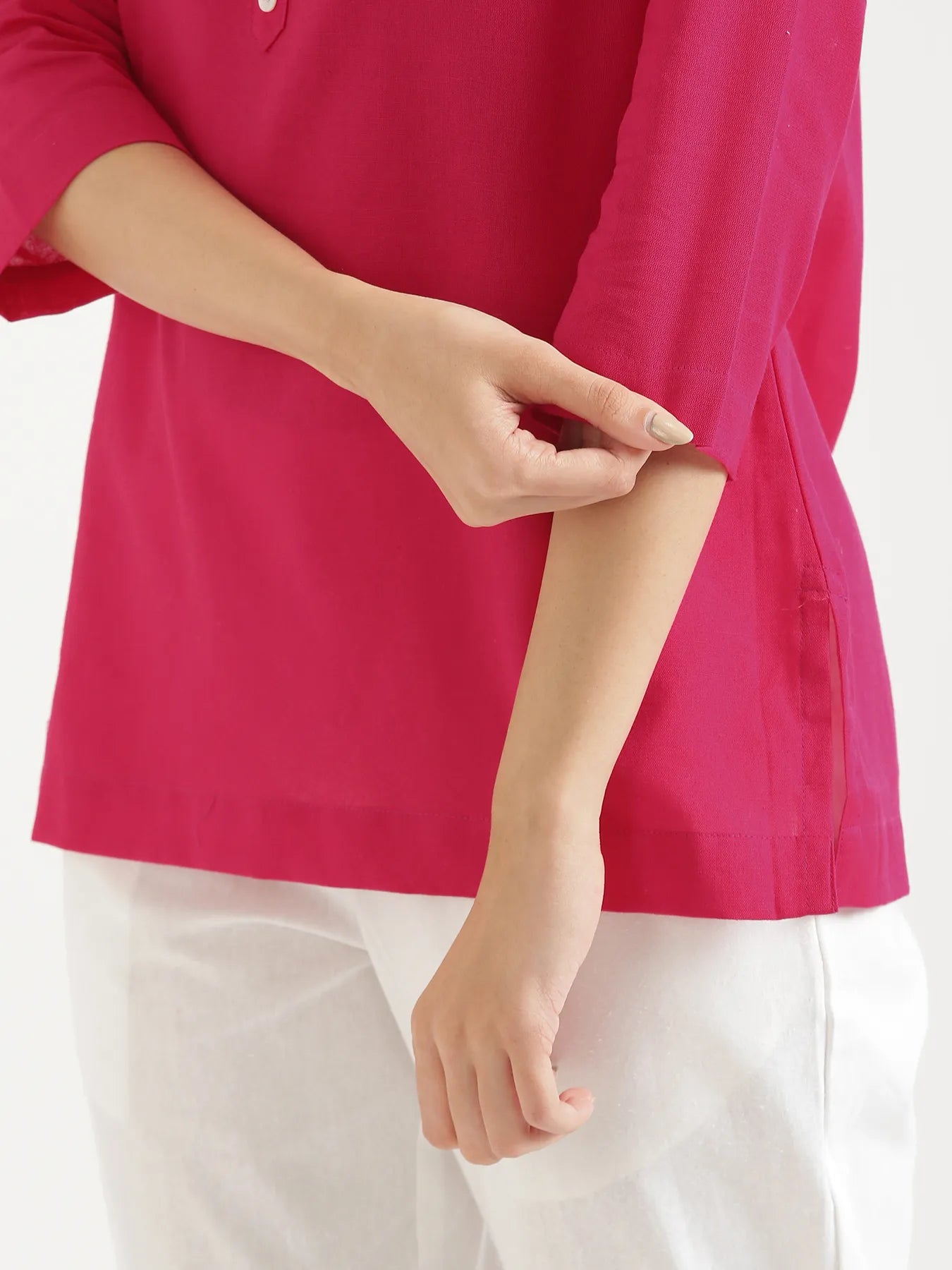 Women Hot Pink Airy Linen Short Kurta