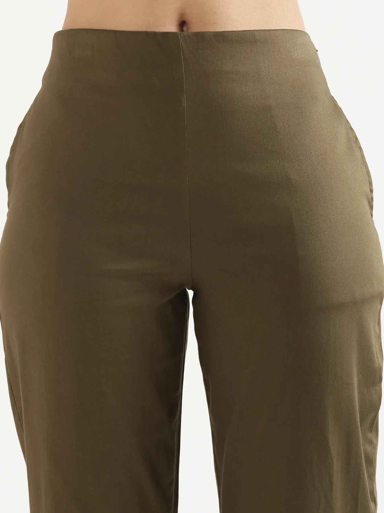 Women Olive Green Straight Fit Formal Pants