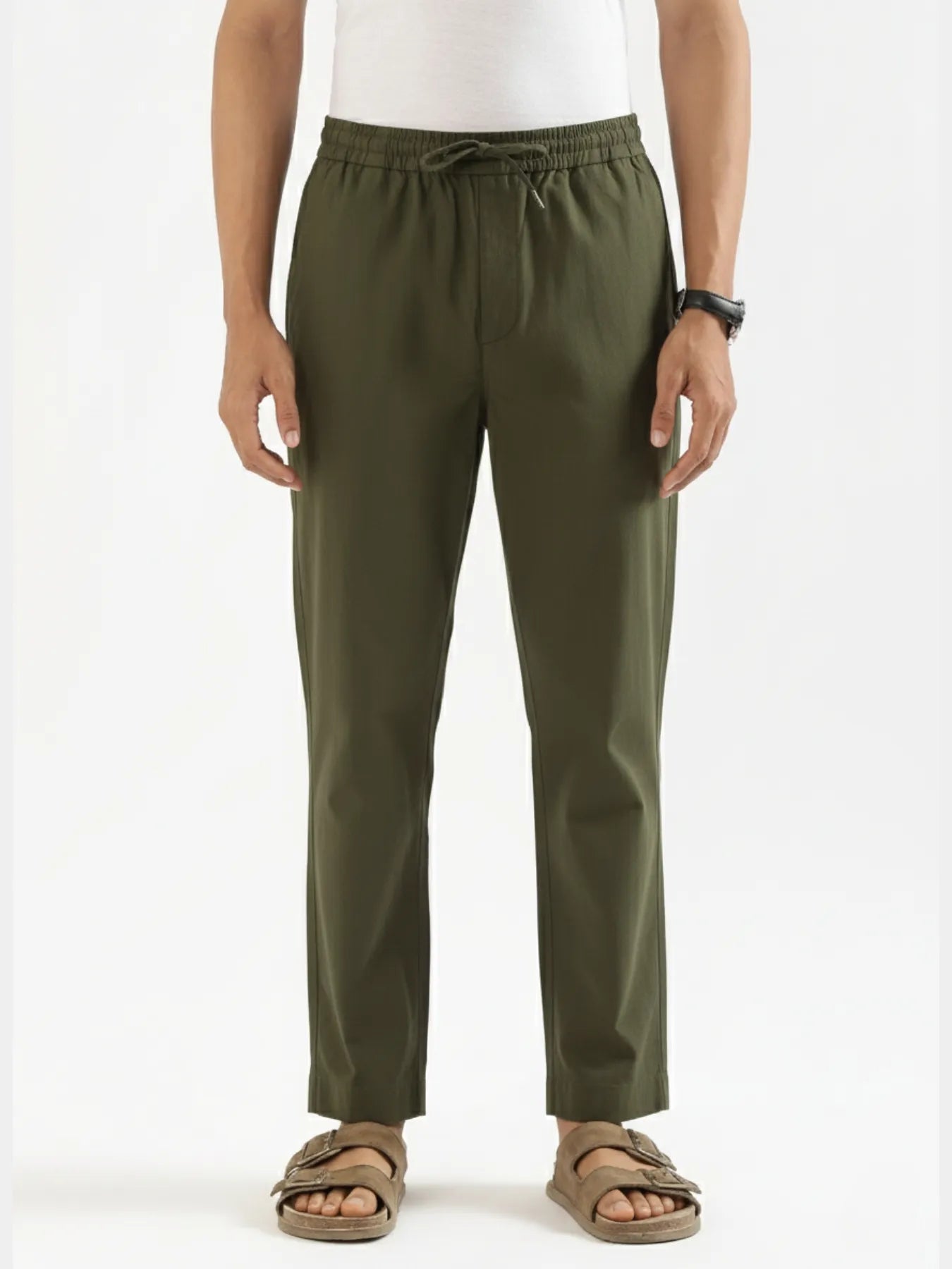 Men Olive Green Cotton Pant