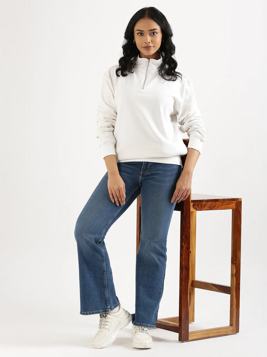 Unisex White Zip Neck Sweatshirt