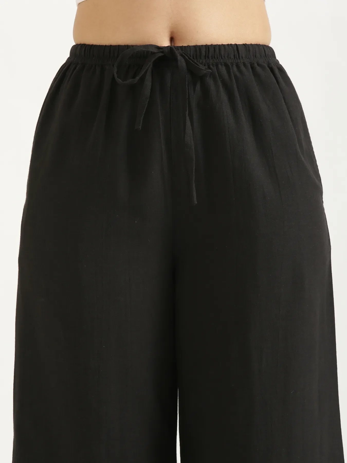 Women Black Flowy Linen Pant Set