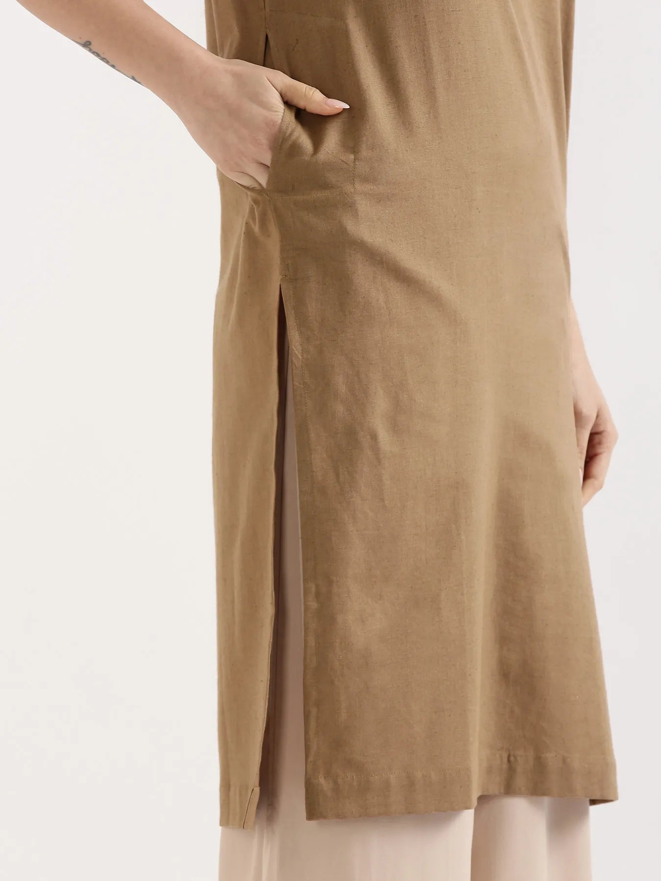 Women Coffee Brown Airy Linen Long Kurta