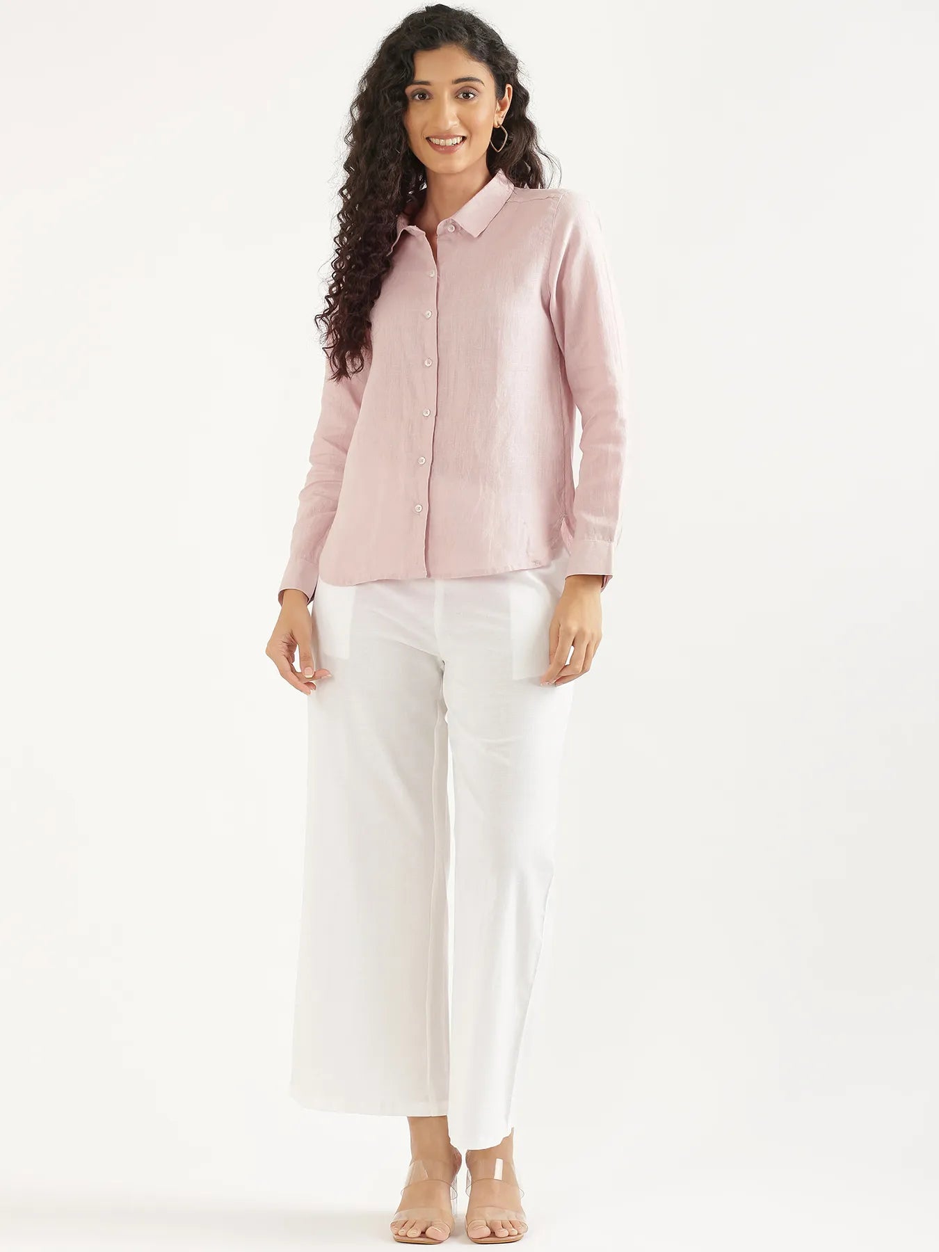 Women Light Pink Pure Linen Shirt