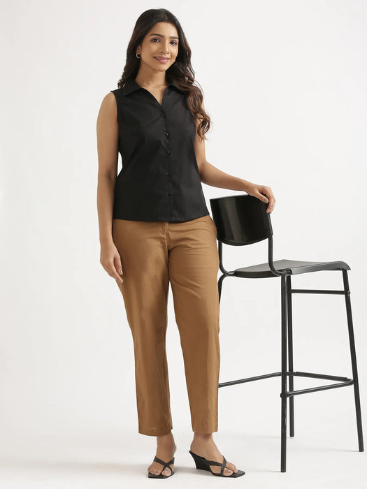 Women Black Better Cotton Sleeveless Shirt