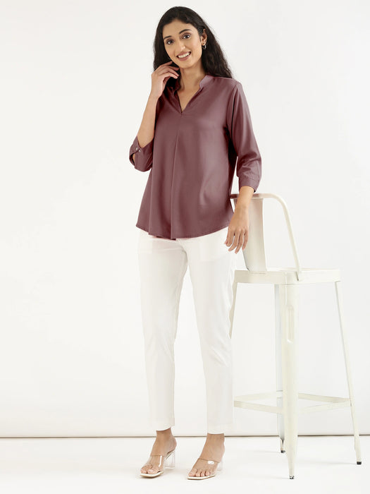 Women Rose Taupe Viscose Pleated Top