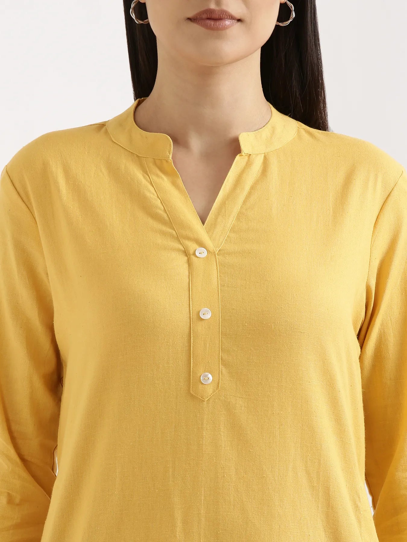 Women Yellow Airy Linen Long Kurta