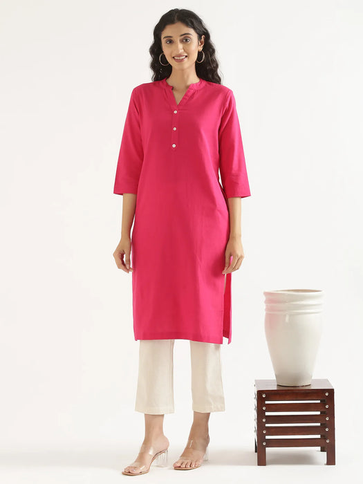 Women Hot Pink Airy Linen Long Kurta