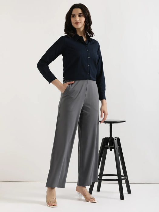 Women Cement Grey Wide Leg Pants
