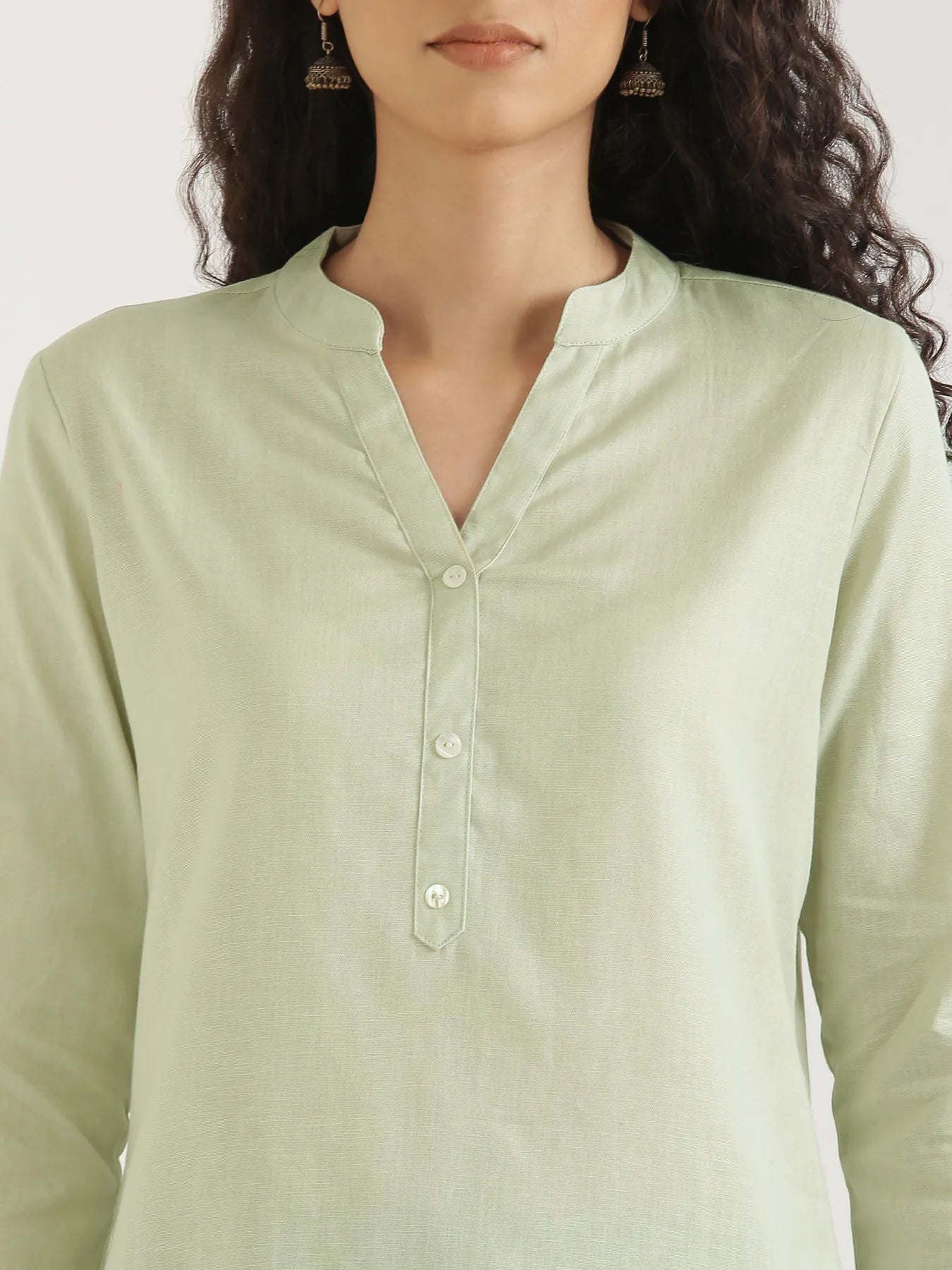 Women Mint Green Airy Linen Short Kurta