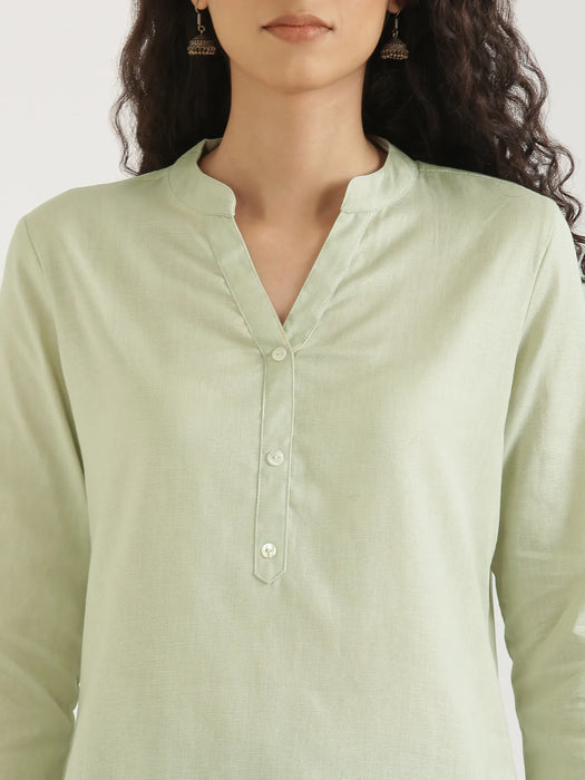 Women Mint Green Airy Linen Short Kurta