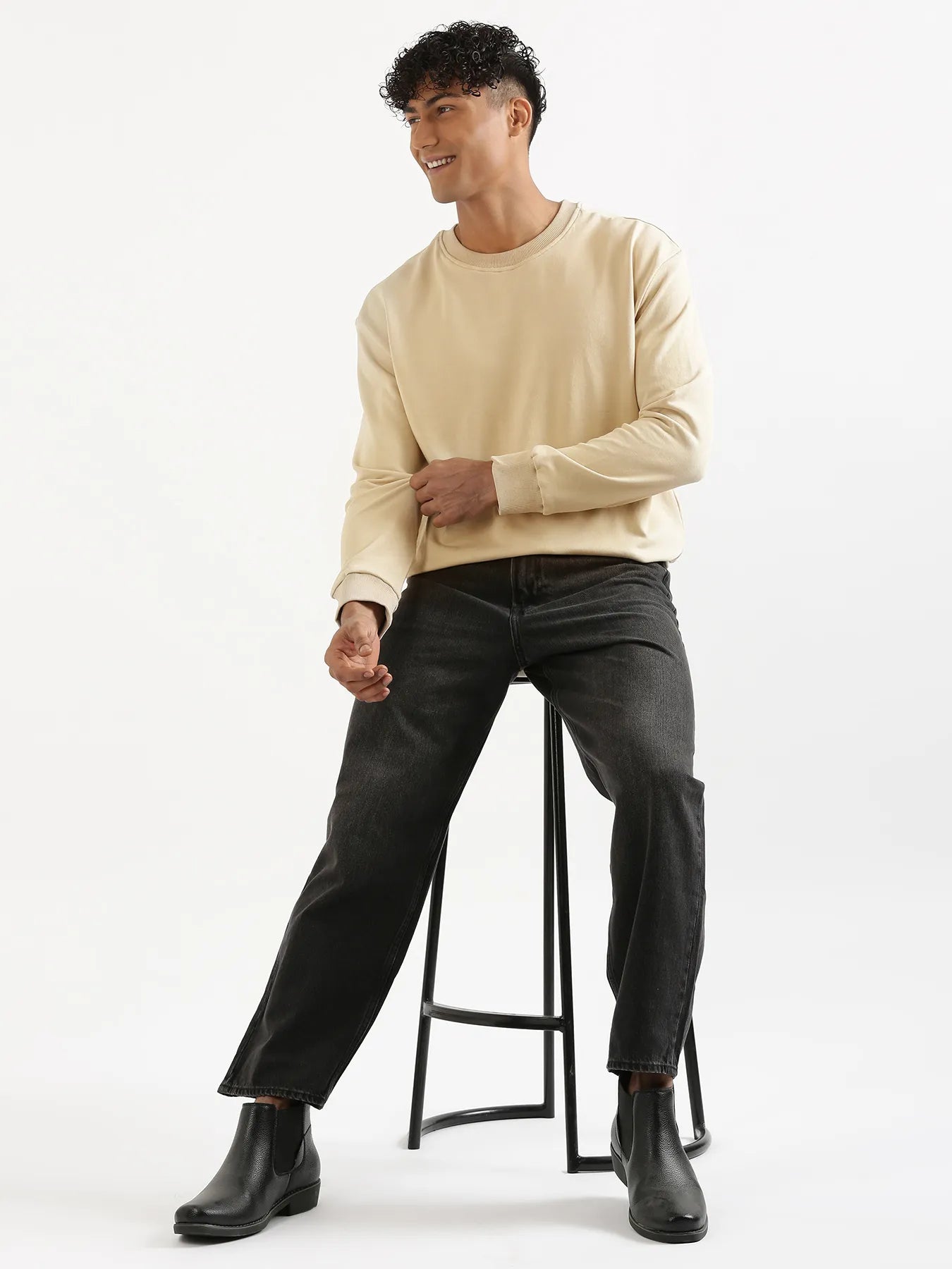 Unisex Beige Round Neck Sweatshirt