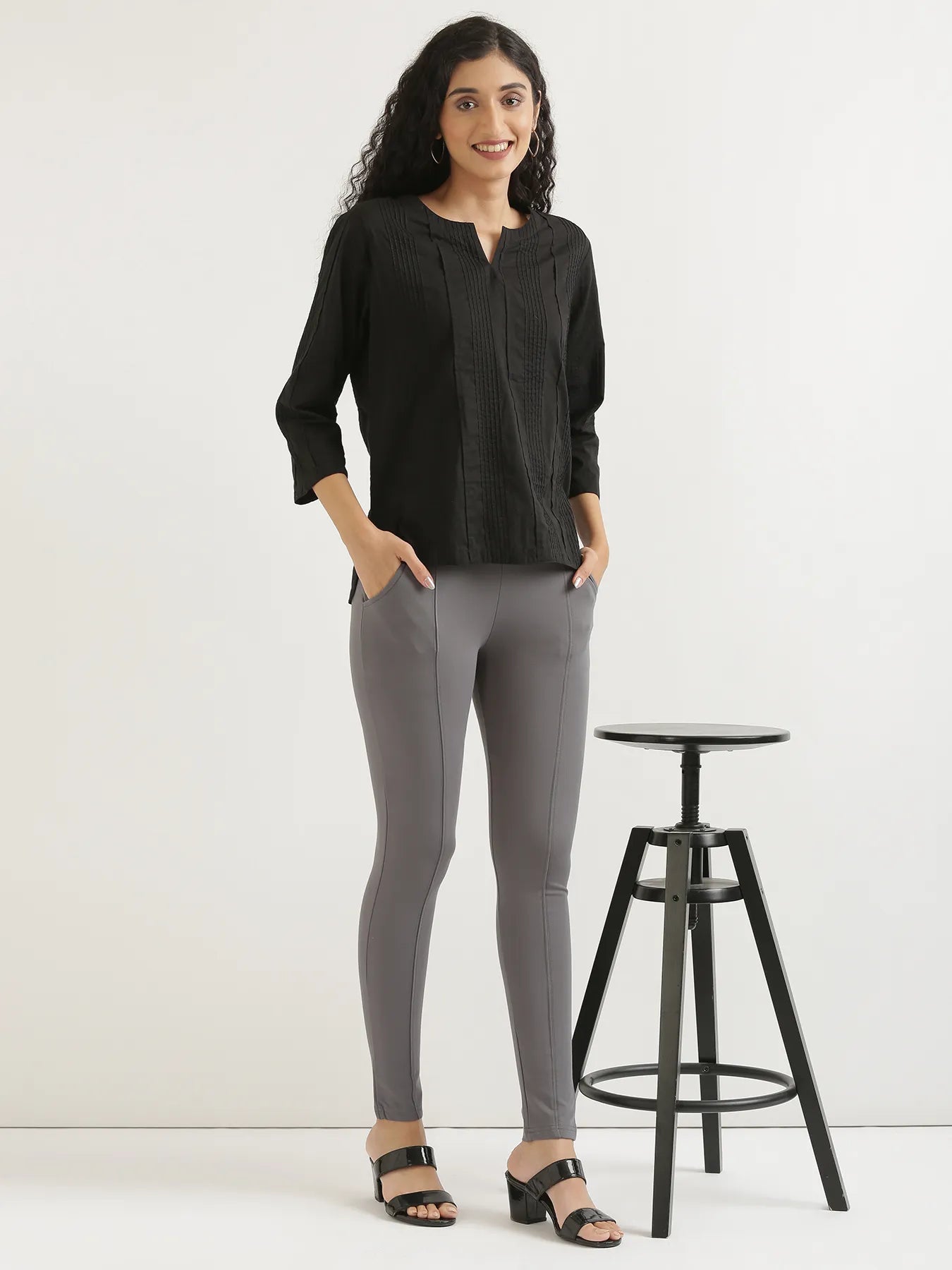 Women Cement Grey 4-Way Stretchable Pants