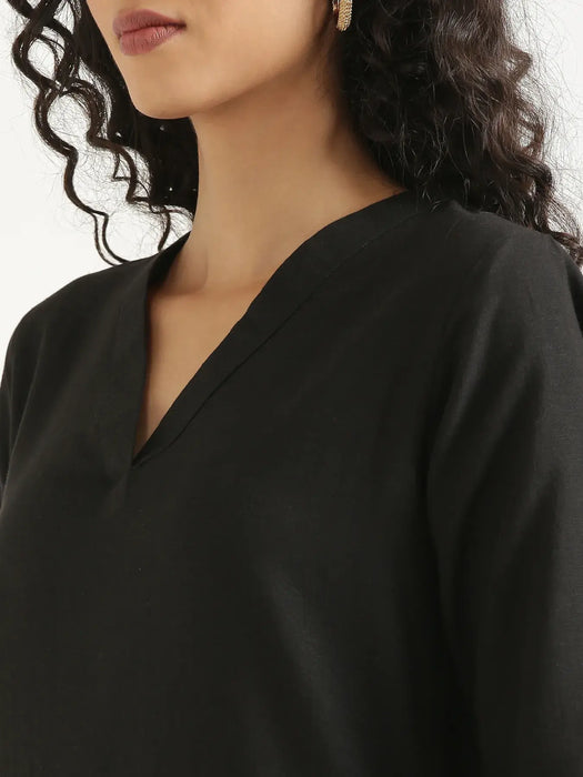 Women Black Flowy Linen Pant Set
