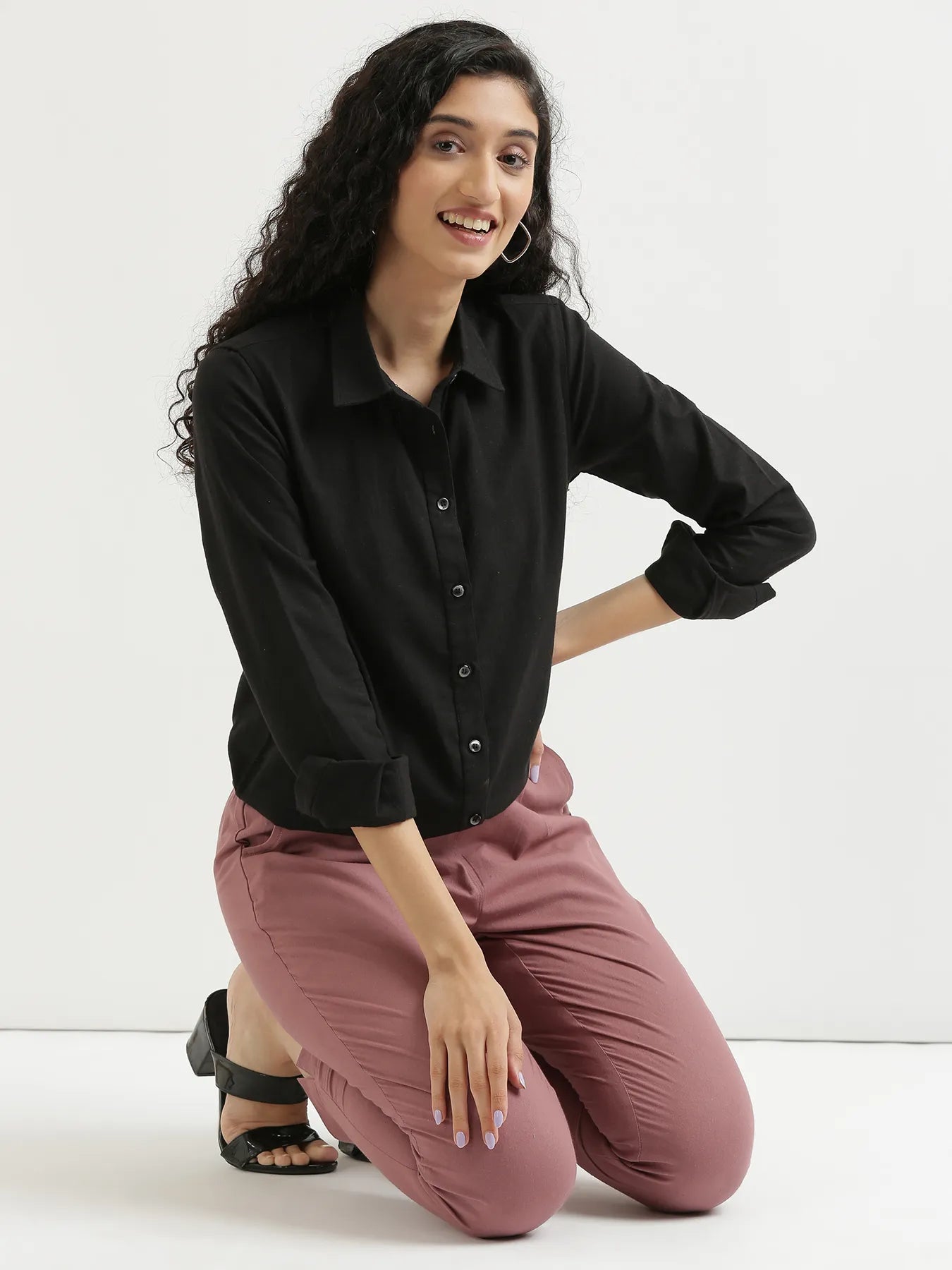 Women Rose Taupe Cotton Pant