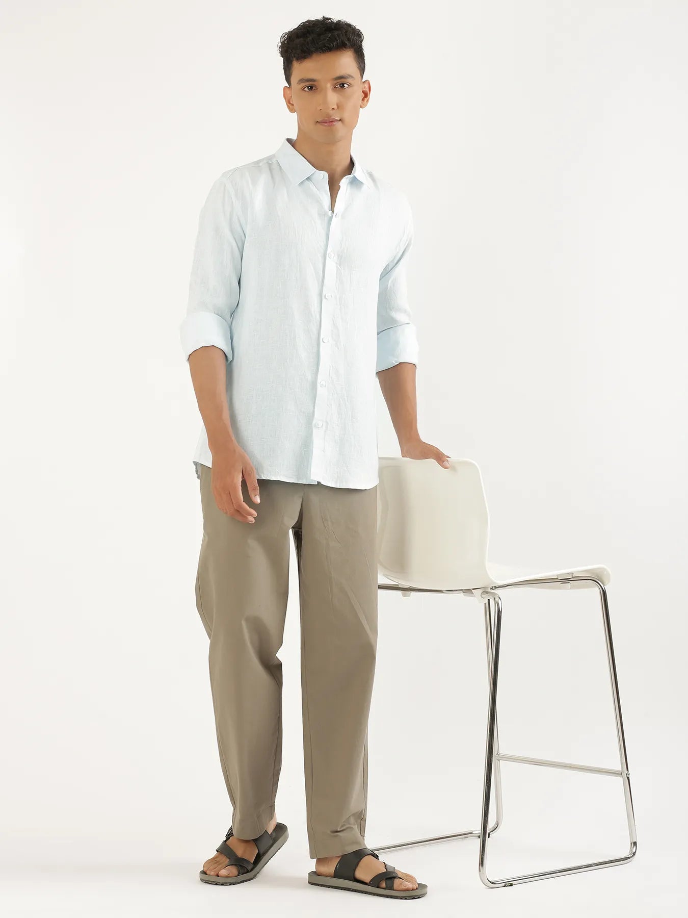 Men Light Blue Pure Linen Full Sleeve Shirt